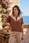 Dantelli Relaxed Fit Kısa Kollu Kadın Gömlek 5865764 KAHVE