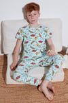 Desenli % 100 Pamuk Bisiklet Yaka Erkek Çocuk Pijama Takımı 6651001 MİNT