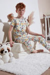 Desenli % 100 Pamuk Bisiklet Yaka Erkek Çocuk Pijama Takımı 6651003 EKRU-SARI