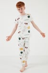 Desenli % 100 Pamuk Bisiklet Yaka Erkek Çocuk Pijama Takımı 6651001 EKRU-HARDAL