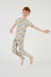 Desenli % 100 Pamuk Bisiklet Yaka Erkek Çocuk Pijama Takımı 6651003 EKRU-SARI
