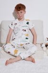 Desenli % 100 Pamuk Bisiklet Yaka Erkek Çocuk Pijama Takımı 6651001 EKRU-HARDAL