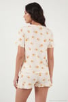 Desenli Bambu Karışımlı Regular Fit Şortlu Kadın Pijama Takımı 6097715 EKRU-SARI