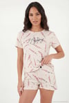 Desenli Bambu Karışımlı Regular Fit Şortlu Kadın Pijama Takımı 6097715 Ekru-Lila