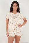 Desenli Bambu Karışımlı Regular Fit Şortlu Kadın Pijama Takımı 6097715 EKRU-SARI