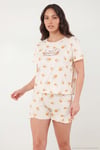 Desenli Bambu Karışımlı Regular Fit Şortlu Kadın Pijama Takımı 6097715 EKRU-SARI