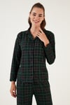Desenli Beli Lastikli Gömlek Yaka Dokuma Kadın Pijama Takımı 6095660W4 YEŞİL