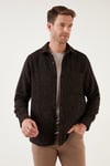 Desenli Cepli Regular Fit Uzun Kollu Kışlık Erkek Gömlek CF24W127187 SİYAH-BORDO