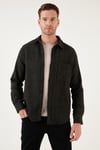 Desenli Cepli Regular Fit Uzun Kollu Kışlık Erkek Gömlek CF24W127187 SİYAH-HAKİ