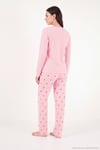 Desenli Düğmeli Bisiklet Yaka Uzun Kollu Kadın Pijama Takımı 6575021 PEMBE