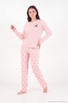 Desenli Düğmeli Bisiklet Yaka Uzun Kollu Kadın Pijama Takımı 6575021 PEMBE