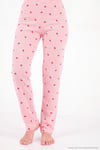 Desenli Düğmeli Bisiklet Yaka Uzun Kollu Kadın Pijama Takımı 6575021 PEMBE