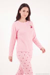 Desenli Düğmeli Bisiklet Yaka Uzun Kollu Kadın Pijama Takımı 6575021 PEMBE