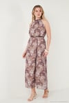 Desenli Halter Yaka Kolsuz Kemerli Maxi Şifon Kadın Elbise 6525724 LİLA