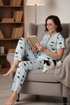 Desenli Kısa Kollu Beli Lastikli Gömlek Yaka Dokuma Regular Fit Kadın Pijama Takımı 6571010 MİNT