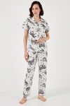 Desenli Kısa Kollu Beli Lastikli Gömlek Yaka Dokuma Regular Fit Kadın Pijama Takımı 6571010 EKRU-SİYAH