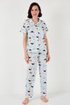 Desenli Kısa Kollu Beli Lastikli Gömlek Yaka Dokuma Regular Fit Kadın Pijama Takımı 6571010 MİNT