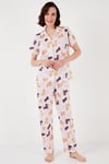 Desenli Kısa Kollu Beli Lastikli Gömlek Yaka Dokuma Regular Fit Kadın Pijama Takımı 6571010 PEMBE