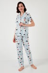Desenli Kısa Kollu Beli Lastikli Gömlek Yaka Dokuma Regular Fit Kadın Pijama Takımı 6571010 MİNT