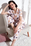 Desenli Kısa Kollu Beli Lastikli Gömlek Yaka Dokuma Regular Fit Kadın Pijama Takımı 6571010 PEMBE