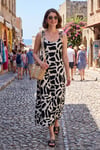 Desenli Midi Boy Oversize Fit Bağlamalı İp Askılı Bisiklet Yaka Kadın Elbise 5869009 SİYAH