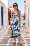 Desenli Oversize Fit Bağlamalı İp Askılı Yuvarlak Yaka Midi Boy Kadın Elbise 5869022 SAKS