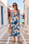 Desenli Oversize Fit Bağlamalı İp Askılı Yuvarlak Yaka Midi Boy Kadın Elbise 5869022 SAKS
