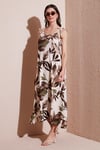 Desenli Oversize Fit Bağlamalı İp Askılı Yuvarlak Yaka Midi Boy Kadın Elbise 5869022 CAMEL