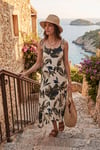 Desenli Oversize Fit Bağlamalı İp Askılı Yuvarlak Yaka Midi Boy Kadın Elbise 5869022 YEŞİL