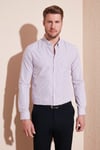 Desenli Pamuk Karışımlı Düğmeli Yaka Uzun Kollu Slim Fit Erkek Gömlek CF23S7496 LACİVERT-KIRMIZI