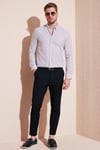 Desenli Pamuk Karışımlı Düğmeli Yaka Uzun Kollu Slim Fit Erkek Gömlek CF23S7496 LACİVERT-KIRMIZI