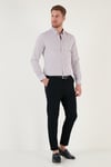 Desenli Pamuk Karışımlı Düğmeli Yaka Uzun Kollu Slim Fit Erkek Gömlek CF23S7496 LACİVERT-KIRMIZI