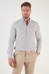 Desenli Pamuk Karışımlı Düğmeli Yaka Uzun Kollu Slim Fit Erkek Gömlek CF23S7496 LACİVERT-BEJ