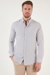 Desenli Pamuk Karışımlı Düğmeli Yaka Uzun Kollu Slim Fit Erkek Gömlek CF23S7496 LACİVERT-BEJ