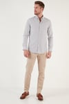 Desenli Pamuk Karışımlı Düğmeli Yaka Uzun Kollu Slim Fit Erkek Gömlek CF23S7496 LACİVERT-BEJ