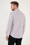 Desenli Pamuk Karışımlı Düğmeli Yaka Uzun Kollu Slim Fit Erkek Gömlek CF23S7496 LACİVERT-KIRMIZI