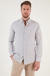 Desenli Pamuk Karışımlı Düğmeli Yaka Uzun Kollu Slim Fit Erkek Gömlek CF23S7496 LACİVERT-BEJ