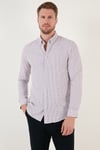 Desenli Pamuk Karışımlı Düğmeli Yaka Uzun Kollu Slim Fit Erkek Gömlek CF23S7496 LACİVERT-KIRMIZI
