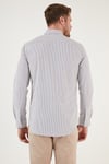 Desenli Pamuk Karışımlı Düğmeli Yaka Uzun Kollu Slim Fit Erkek Gömlek CF23S7496 LACİVERT-BEJ