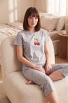 Desenli Pamuklu Bisiklet Yaka Kaprili Kadın Pijama Takımı 65790787 GRİ