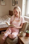 Desenli Pamuklu Bisiklet Yaka Kaprili Kadın Pijama Takımı 65790787 PEMBE