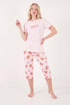 Desenli Pamuklu Bisiklet Yaka Kaprili Kadın Pijama Takımı 65790787 PEMBE