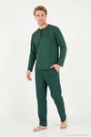 Desenli Pamuklu Düğmeli Bisiklet Yaka Erkek Pijama Takımı 6575002 YEŞİL