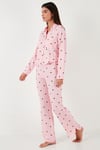 Desenli Rahat Kesim Bol Paça Yazlık Kadın Pijama Takımı 6110014 TOZ PEMBE