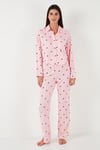 Desenli Rahat Kesim Bol Paça Yazlık Kadın Pijama Takımı 6110014 TOZ PEMBE