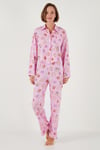 Desenli Rahat Kesim Bol Paça Yazlık Kadın Pijama Takımı 6110014 Şeker Pembe