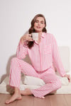 Desenli Rahat Kesim Bol Paça Yazlık Kadın Pijama Takımı 6110014 PEMBE