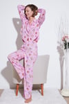 Desenli Rahat Kesim Bol Paça Yazlık Kadın Pijama Takımı 6110014 Şeker Pembe
