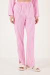 Desenli Rahat Kesim Bol Paça Yazlık Kadın Pijama Takımı 6110014 PEMBE