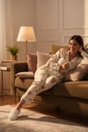 Desenli Reguar Fit Yumuşak Dokulu Kışlık Rahat Kadın Pijama Takımı 611PT288Y BEJ